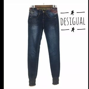Desigual jeans, embroidered w/ smocked ank…